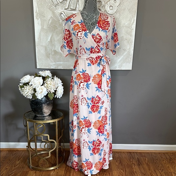 NWT Collective Concepts Wrap Maxi Dress XS – Pale Pink Floral Wedding Guest - Picture 2 of 10